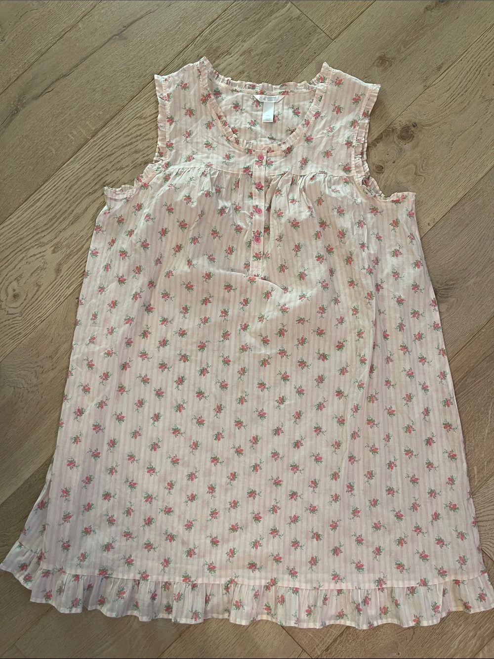 Adonna Pale Pink Floral Ruffle-Hem Sleeveless Nightgown Size XXL